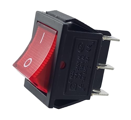 Rocker switch, 2-pole (6-pin) changeover switch 16A 250VAC 28.5 * 21.1mm rocker illuminated, red