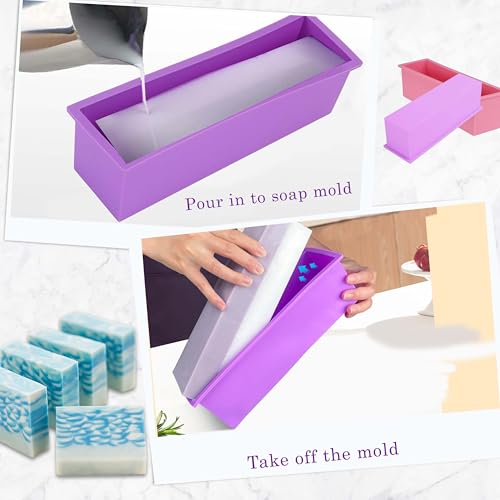 Image of MoldBerry Silicone Loaf Soap Mould - 3 Pack Rectangle Soap Making Mold for Homemade Soap Bars - Flexible & Reusable Silicone Soap Moulds for DIY Soap Making Multicolour