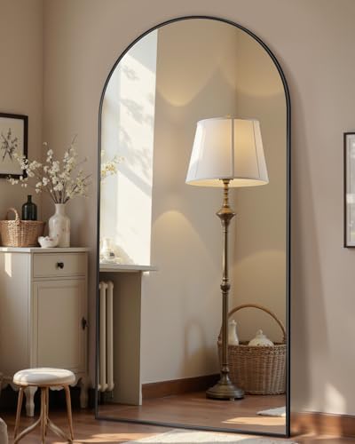Homsion 69x28 Full Length Mirror Arched Full Body Mirror Standing Hanging or Leaning Floor Mirror for Bedroom and Living Room Black