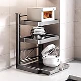 Mikrowellen-Regal mit 3 Ebenen, verstellbares Toaster-Regal, ausziehbarer Küchen-Arbeitsplatten-Organizer, über Mikrowellen-Regal, platzsparendes Design