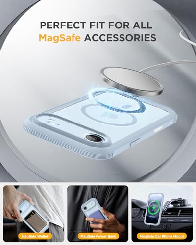 Image of Miracase Magnetic for iPhone Air Case 6.5 inch [Compatible with MagSafe] Full-Body Phone Case with Built-in Glass Screen Protector & Camera Control,Drop Proof iPhone 17 Air Case Cover, Light Blue