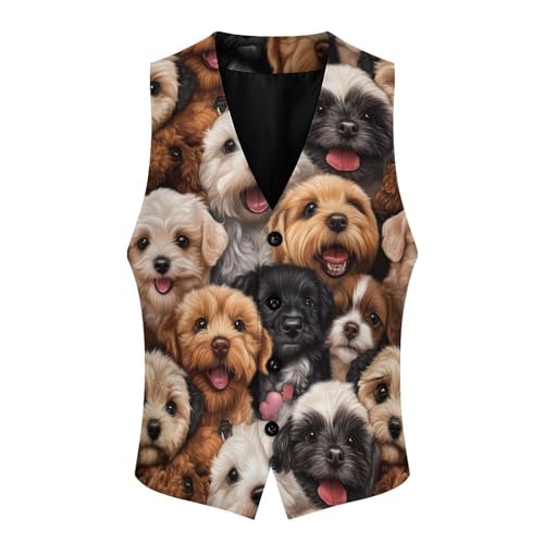 Cute Dog Puppy Print Men's Suit Vests Dress Vest V-Neck Waistcoat Slim Business Formal with Pocket4