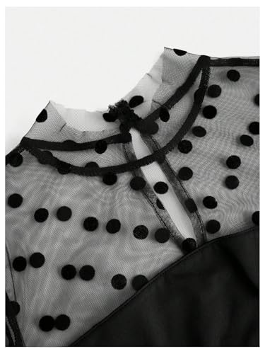 WDIRARA Girl's Polka Dots Sheer Mesh Bishop Long Sleeve Ruched Bodycon Short Dress3