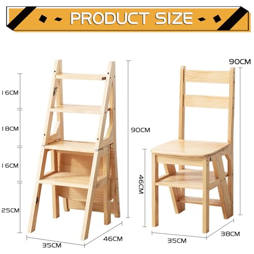 Escalera plegable de madera con 4 peldaños y taburete multiusos para el hogar 3