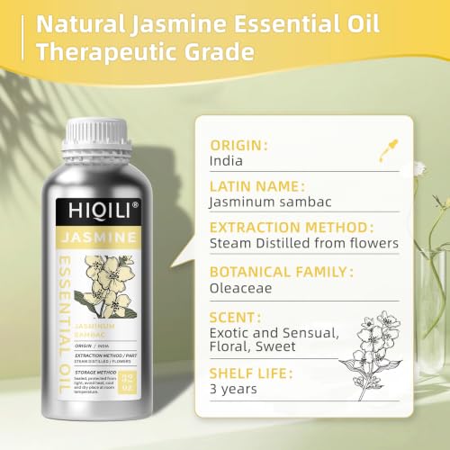 Image of HIQILI Jasmine Essential Oil for Diffuser, Hair & DIY Perfume | Soft Floral Scent For Massage, Nourish Hair & Complexion, Ideal For Diffuser & Fragrance Crafting - 1000ML / 32 Fl Oz