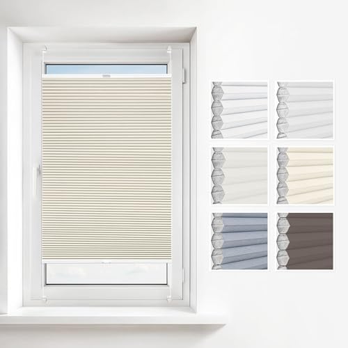 Estika Wabenplissee ohne Bohren 55x200 cm Farbe: Beige Verdunkelung und Thermo Plissee für Fenster erhältlich mit Montagezubehör