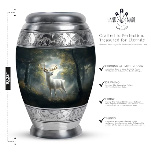 Image of Deer Urn - Small Funeral Urn for Ashes for Women & Men - Large Burial Urns for Mom & Dad - Combo of 10 Inch & 3 Inch
