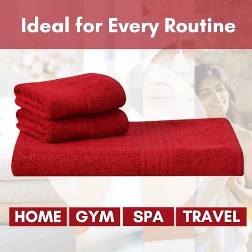 Image of Mafatlal Joy Cotton Bath & Hand Towel Set - Pack of 3 | 1 Bath Towel (58 x 29 inch) + 2 Hand Towels | Soft, Quick Dry | 450 GSM | Flery Red | Highly Absorbent for Daily Use