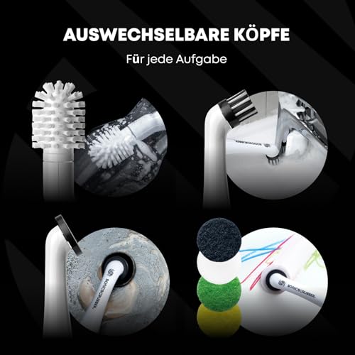 SonicScrubber Elektrische Reinigungsbürste Für Sauberes Geschirr - Hochleistungsmotor - Inklusive 3 Bürstenköpfen & Scheuerschwämmen - Für den Küchengebrauch - Spülen, Flaschen und Geschirr