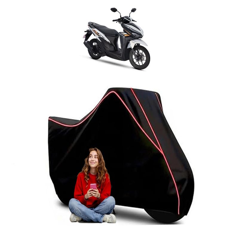 Image of Click 125i Scooty Bike Cover Water Resistant Outdoor Use Universal Fit Scooters Motorcycles Heavy Duty UV Protection Dust Rain Scratch Resistant Elastic Bottom Black Blue Piping
