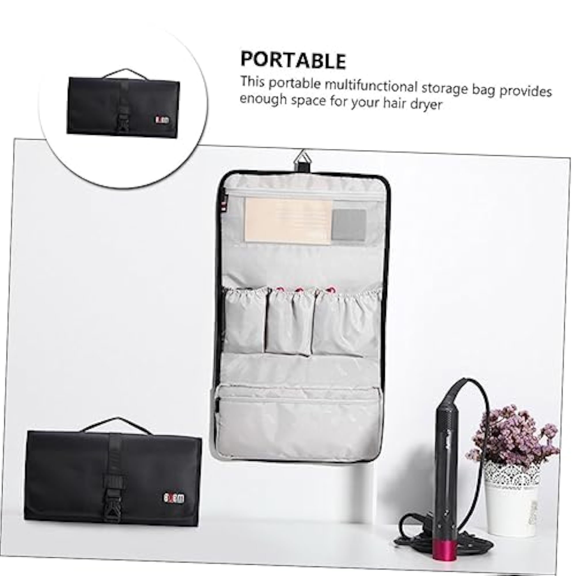 Foldable Travel Toiletry Bag with Hook for Hair Styling