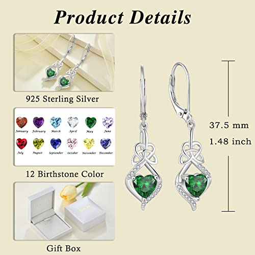Rocayi Leverback Dangle Drop Earrings For Women 925 Sterling Silver Celtic Knot Earrings Emerald May Birthstone Jewelry Gifts For Women Wife Girlfriend Mother Daughter Her #TOP5