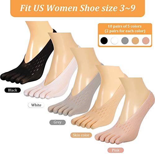 Geyoga 10 Pairs Women Toe Socks for Bunion Align Toe Separated Socks No Show Finger Low Cut Liner Invisible2