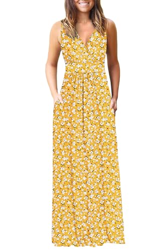 Image of AUSELILY Maxi Dresses for Women Summer Casual Sleeveless V Neck Wrap Dress | Sleeveless Long maxi dress with wrap V neck & side pockets, for formal cocktail, beach & casual daily wear