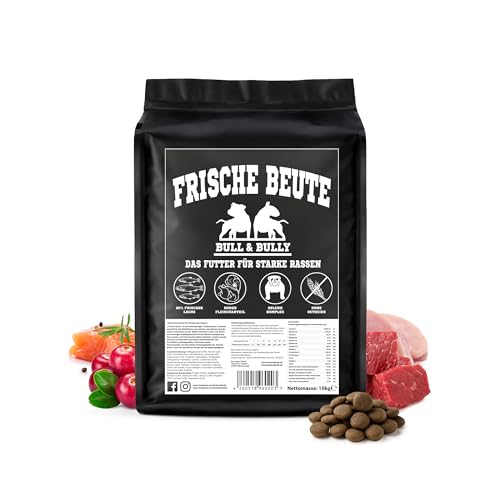 BULL & BULLY – Frische Beute 10kg Hundefutter Trocken mit Lachs, Rind & Geflügel – Hochwertiges Dog Food & Trockenfutter für Hunde mit hohem Fleischanteil – Leicht verdauliches Futter für aktive Hunde