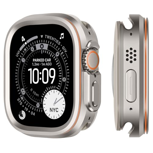 Suphart Metalowa obudowa kompatybilna z Apple Watch Ultra 3/2/1 obudowa 49 mm, 2 w 1 ochronna wytrzymała obudowa do iWatch Ultra 49 mm (tytanowa)