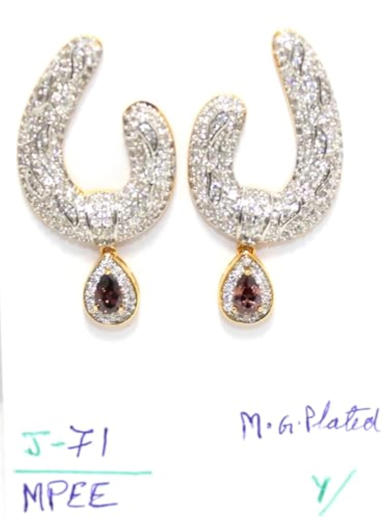 Women's Handmade Gold Rhodium Dangle Earrings with CZ Stone