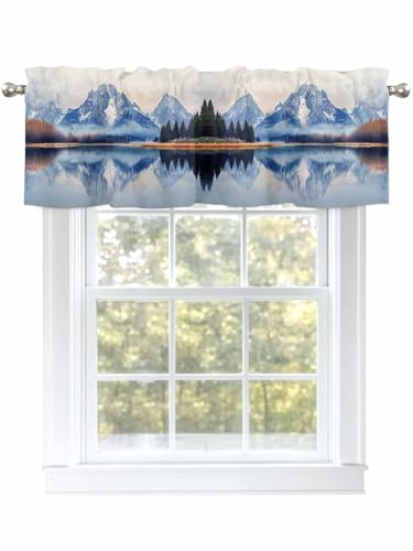 Dexnympq カフェカーテン 小窓用 風景 雪山 森 もみじの木 木 湖 カーテン おしゃれ 遮像 UVカット 遮熱 目隠し透けにくい ロッドポケット式 洗える キッチン 浴室 トレイ 子供部屋 喫茶店 洗面所 店舗飾り 軽量 1枚入り 丈45 cm