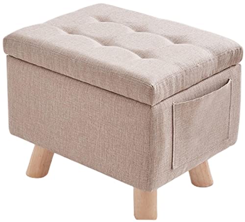 オットマン 収納スツール 収納ボックス おもちゃ箱 小物入れ 足置きスツール フットレスト 木製の足 リネン素材 フットスツール 高伸縮性スポンジクッション 多機能オットマン ソファスツール 大容量 省スペース リビングルームや寝室に最適 (A7)