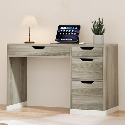 MaverickFurni 48 Inch Small Desk with Drawers, Walnut Desk with Storage, Study Desk with Filing Cabinet for Bedroom