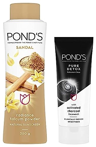 Image of POND'S Sandal Radiance Talcum Powder, Natural Sunscreen, 300 G & Pond'S Pure Detox Face Wash 200 G