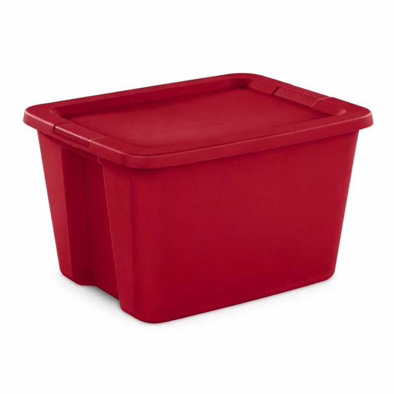 Image of 18 Gallon Plastic Storage Tote with Secure Snap-On Lid, Stackable Storage Bin for Linens, Seasonal Decor, Keepsakes & Home Organization (Red)