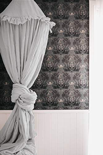IBIZA VIBE MAMERIA Kids Bed Canopy with Frills Cotton Hanging Tent Curtain Net for Reading Nook Hideaway Bedding Play Room Decor (Light Grey)