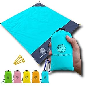 ECCOSOPHY 60×55″ Blue Waterproof Compact Pocket Beach Blanket