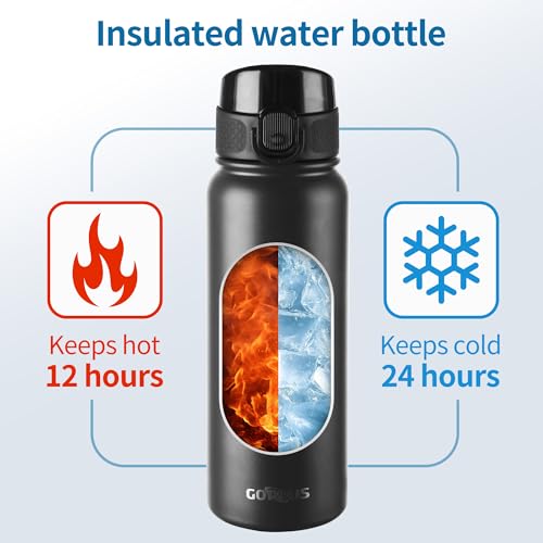 Image of GOPPUS Insulated Water Bottle 20oz Stainless Steel BPA-Free Sports Bottle Ideal for School and Travel Silicone Spout Lid Prevents Leaks, Sweat, and Dust (Black)