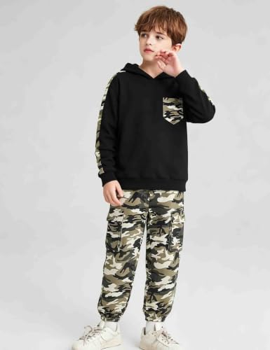 Image of mksodopy Boys Clothes Long Sleeve Hoodie and camouflage cargo pants Boy Outfits for 6-16 Years