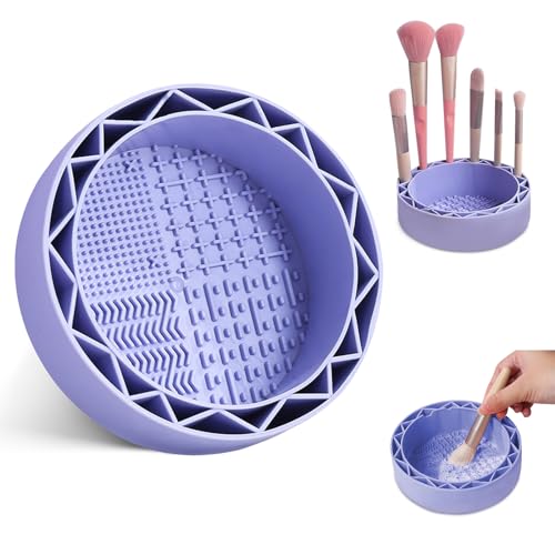 LELE LIFE Make-up-Pinsel-Reinigungsmatte mit Trockengestell, Silikon-Make-up-Pinsel-Reinigungsmatte, Schrubber Schüssel, Make-up-Pinsel-Reiniger-Pad für Kosmetikpinsel,lila
