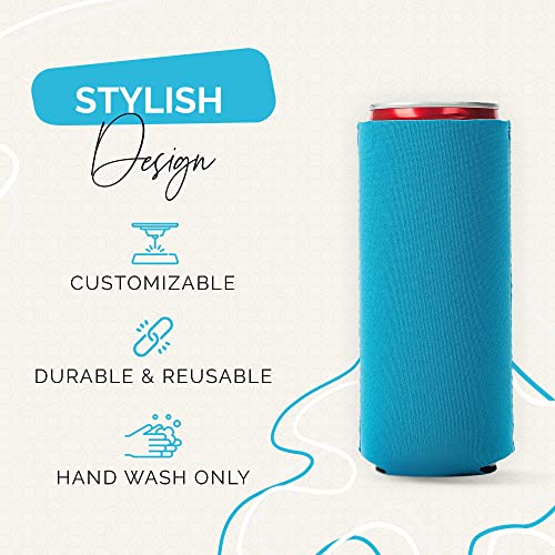 Image of Slim Can Cooler Sleeve 12 Pack - Blank Neoprene Insulated Can Coolers for 12 oz Skinny Beer & Soda Cans - Sublimation Ready Drink Sleeves for Heat Press, Custom Printing & Party Favors (Sky Blue)