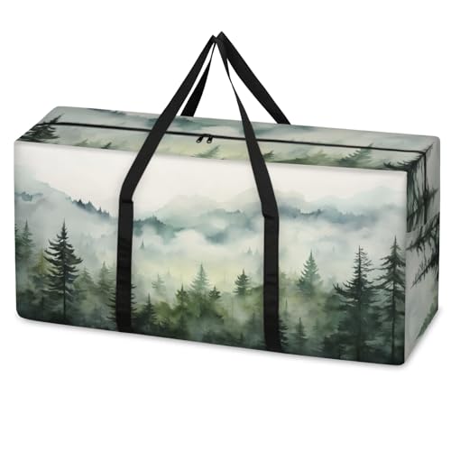 Watercolor Forest Extra Large Moving Bags Heavy Duty Storage Bags Mystical Forest Cloth Wrap Around Handles Double Zipper Reusable Convenient Foldable Storage Tote for Travel Camping Space Save
