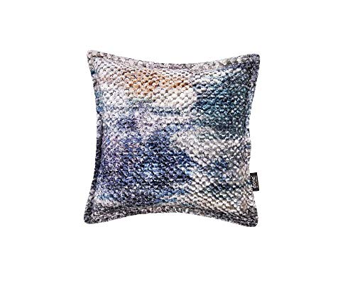 DONE Kissenhülle Glam Colour 45x45cm Samt Mehrfarbig Edel Elegant Steppnaht Reisverschluss Glanz 100% Polyester Wabenstruktur Blau