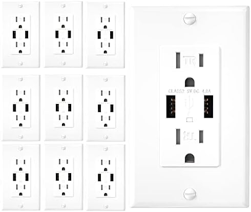 EverElectrix 10 Pack 4.8A Wall Outlet with USB Ports 15Amp Duplex USB Wall Outlets Tamper Resistant USB Outlet Charger, UL Listed, Electrical Outlet with Dual USB Ports, White USB Outlets Receptacles