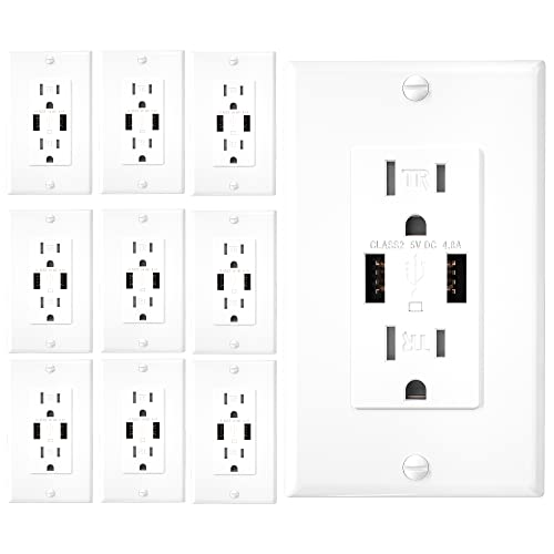 EverElectrix 10 Pack 4.8A Wall Outlet with USB Ports 15Amp Duplex USB Wall Outlets Tamper Resistant USB Outlet Charger, UL Listed, Electrical Outlet with Dual USB Ports, White USB Outlets Receptacles EverElectrix 10 Pack 4.8A Wall Outlet with USB Ports 15Amp Duplex USB Wall Outlets Tamper Resistant USB Outlet Charger, UL Listed, Electrical Outlet with Dual USB Ports, White USB Outlets Receptacles