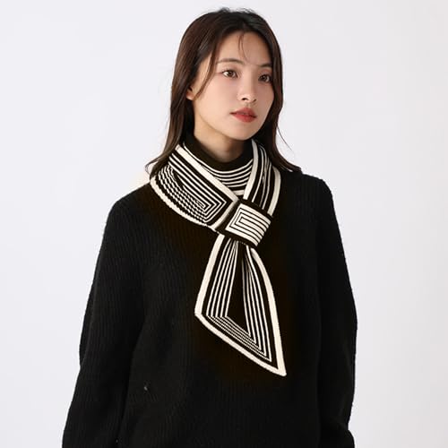 Winter Skinny Knitted Scarf Women Easy Pull-Through Stripe Houndstooth Animal Print Knitted Neckerchief Collar Scarf2
