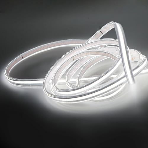 pcning 2M Bandeau LED COB Etanche Salle De Bain avec Prise sans Transformateur, 200cm 320leds/m Ruban LED Blanc Froid 6000K (Blanc Froid, 2M)