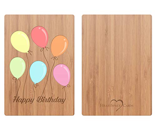 Happy Birthday Card By Heartspace, Balloon Party Design: Premium Wooden Greeting Cards Handmade From Sustainable Real Bamboo Wood #TOP2