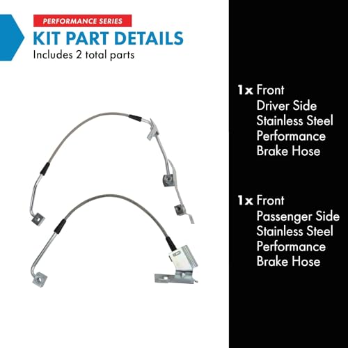 Image of TRQ Front Performance Brake Hose Set Compatible with 2002-2005 Dodge Ram 1500