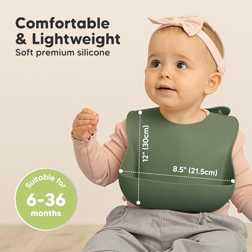 Image of KeaBabies 2-Pack Silicone Bibs for Babies, Toddlers Girl, Boy (Forest) | Sturdy Food-Grade Baby Bibs for Eating, Large Food Catcher, Easy Clean & Put On, Waterproof Baby Feeding Essentials, BPA-Free