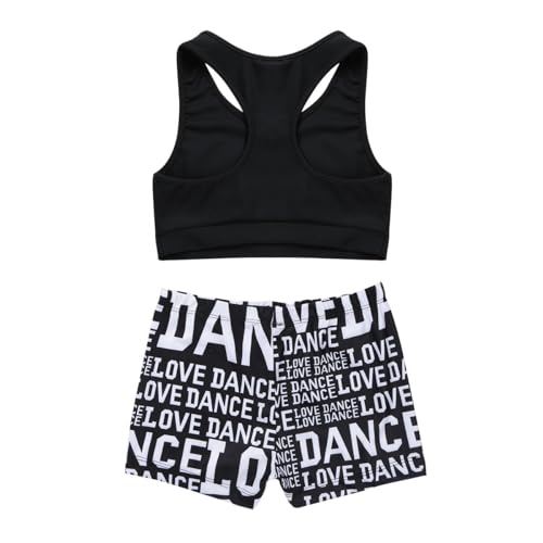 iiniim Kids Girls Two Piece Dance Sports Bra Crop Top with Shorts Gymmnastics Leotard Active Swimming Outfit Set Black 12