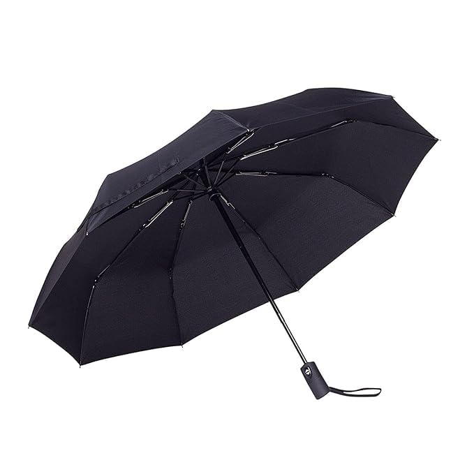 EXEMARTZ Black Umbrella for Rain and Sun Rays Protection for Girls/Boys | with UV Coated Inner Layer | Round Handle | 1 pc, Solid 2 fold Windproof Umberalla 2