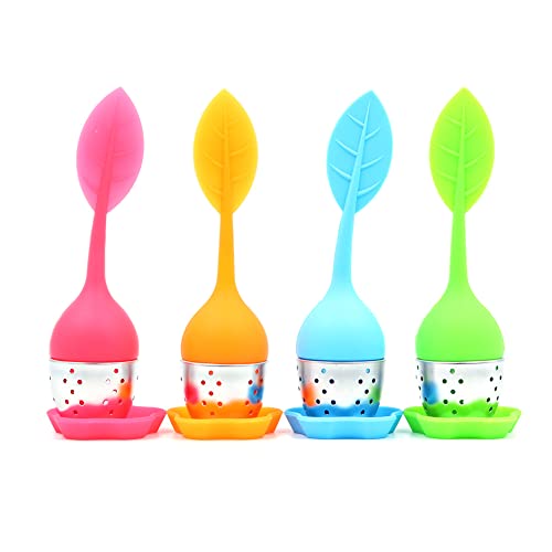 Hsthe Sea 4 x colino da tè per Sfuso, infusore per tè, infusore per tè in Acciaio Inossidabile, Filtro per tè in Silicone, colino per tè, infusore per tè, Palla da tè (Verde/Arancione/Blu/Rosso)