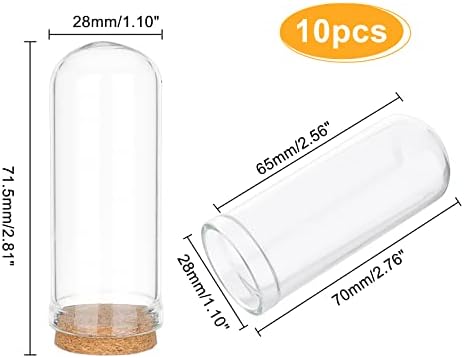 PandaHall 10pcs Glass Display Dome Cloche, Display Bottles Bell Jar Display Dome with Cork Base Glass Bottles for Wedding Party Favors Arts DIY Crafts and Decorations, 2.8x7.1cm/1.1x2.79inch