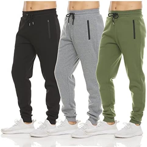 PURE CHAMP Mens 3 Pack Fleece Active Athletic Workout Jogger Sweatpants for Men with Zipper Pocket and Drawstring Size S-3XL (X-Large, Set 3)
