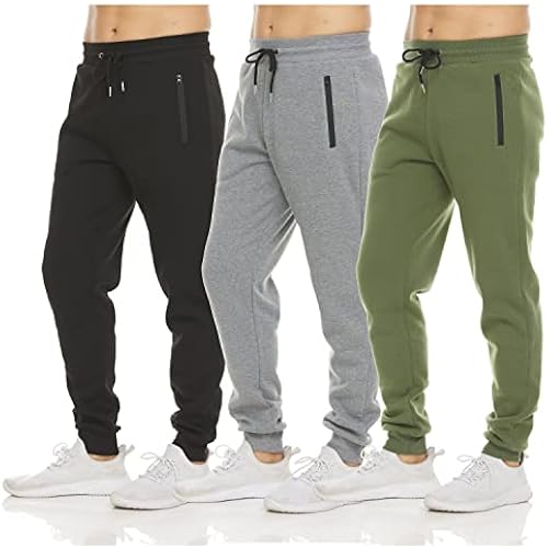 PURE CHAMP Sweatpants for Men 3 Pack Fleece Athletic Workout Joggers Mens Sweatpants with Zipper Pockets Size S-3XL