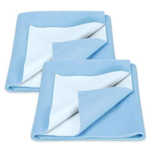 Image of GLUN Quick Dry Absorbent Baby Bed Sheet for Mattress Protector, Pack of 2 Baby Sky Blue Bed Sheet, Size 50x70cm, Waterproof, Quick Drying, Anti-Itching Cloth