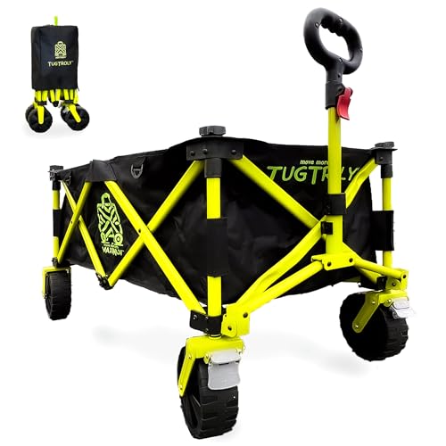 Folding Trolley Cart with Adjustable Handle, Festival Trolley Heavy Duty, Pull Along Camping Wagon and Beach Cart. Fishing Trolley, Wagon for Gardening - Multi-Terrain Pull Along Utility Cart
