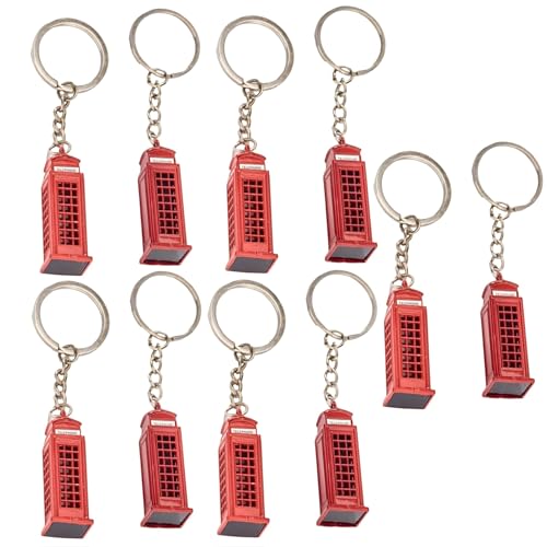 Image of Souvenirs 10 London Telephone Box Metal Key Ring - British Gift 3D Die Cast London Phone Booth Key chain - Britain Icons Brelock UK England Famous Landmark 10 Keyrings